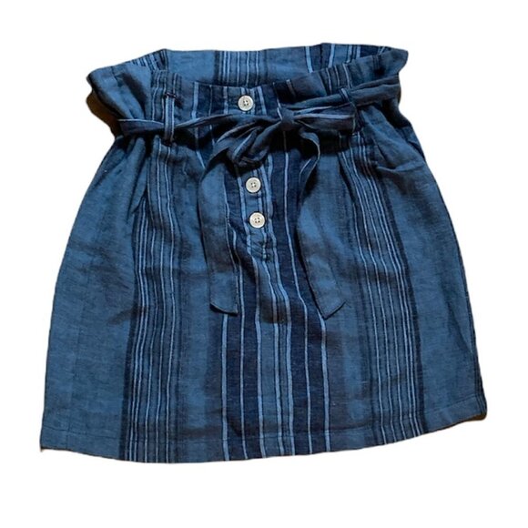 Indigo Rein Womens Sz M Blue Striped Linen Blend Paper-bag Waist Skirt 194L - Picture 1 of 6